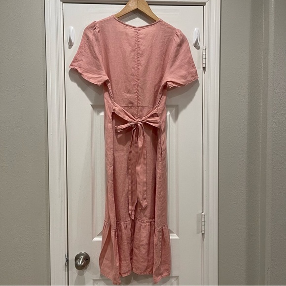 Grae Cove Adelita Midi Dress Sz Small Pink Linen Babydoll Ruffle Soft Feminine - Picture 3 of 10
